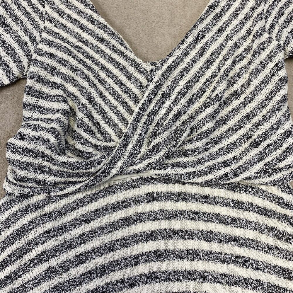 Free People Gray Ivory Striped Faux Wrap V Neck V Back Maverick Dress Small - Picture 5 of 14